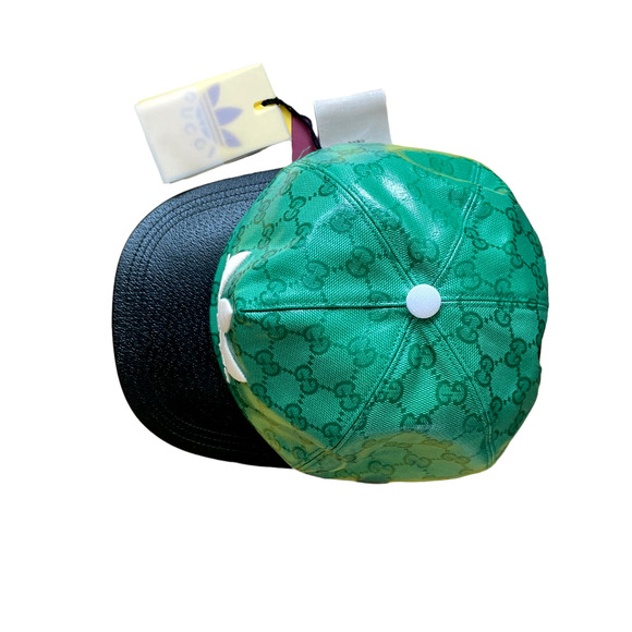 Gucci x Adidas GG LOGO Supreme Baseball Cap Hat Green Black Canvas Unisex Size M - Picture 6 of 16